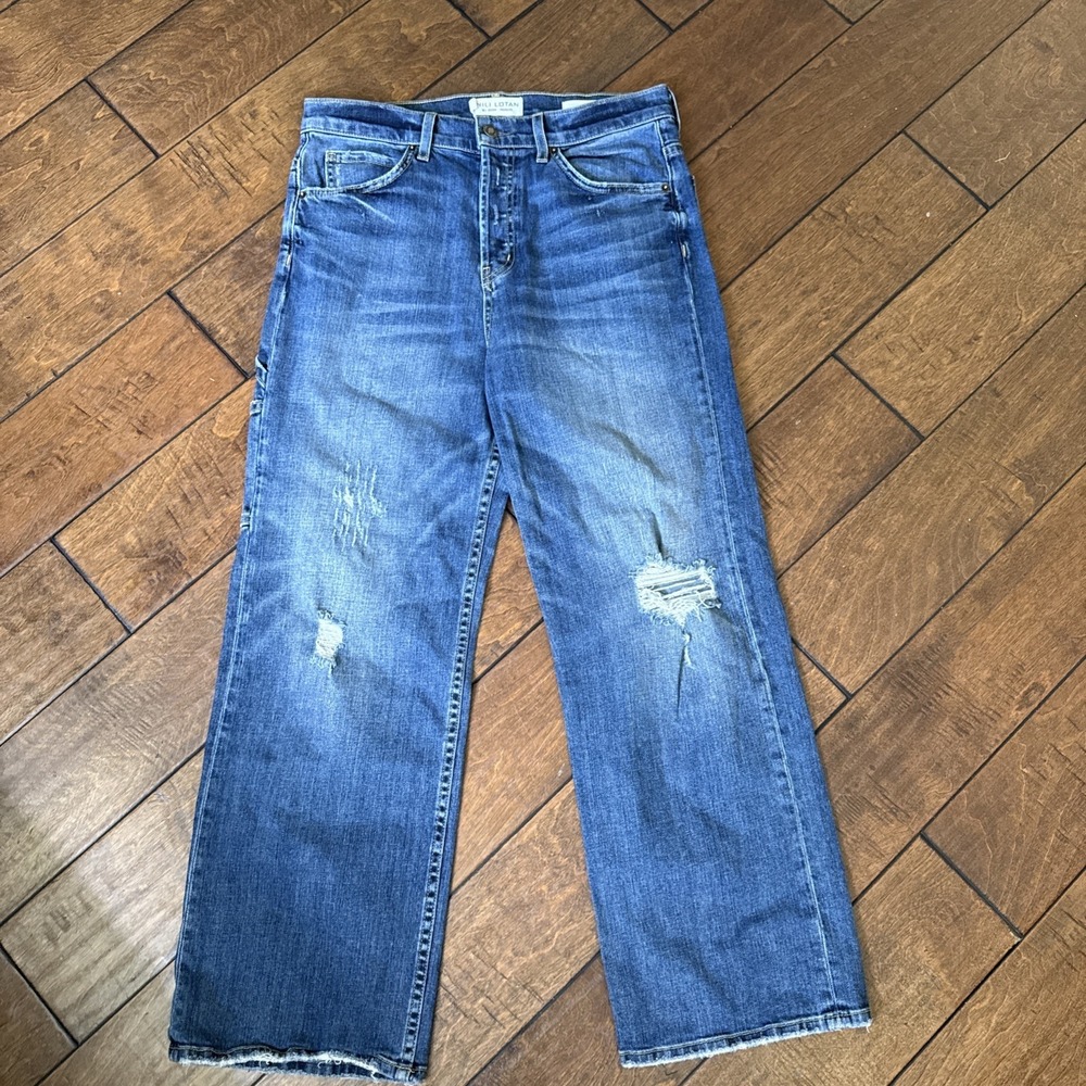 Nili Lotan Womens Violette Jeans Sz 29  High-Rise Wide Leg Button Fly Distressed